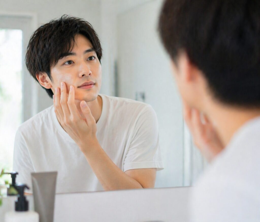 UNO BBクリームを少量ずつ顔に塗っている様子