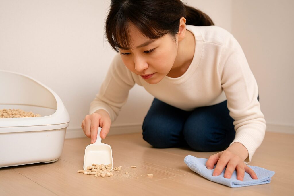 粉塵が心配?ひのき猫砂を使う際の粉舞い対策と掃除のコツ