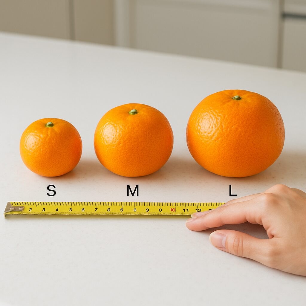 みかんの個数比較・S/M/Lサイズ比較