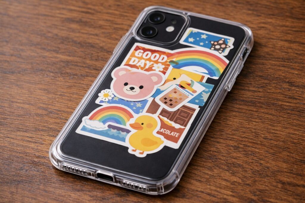 複数ステッカーで情報過多なスマホ