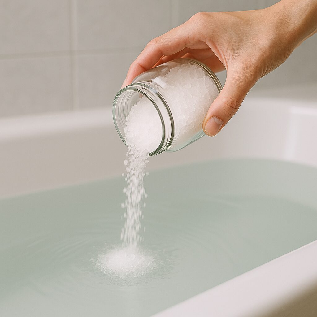 エプソムソルトをお湯に入れる様子