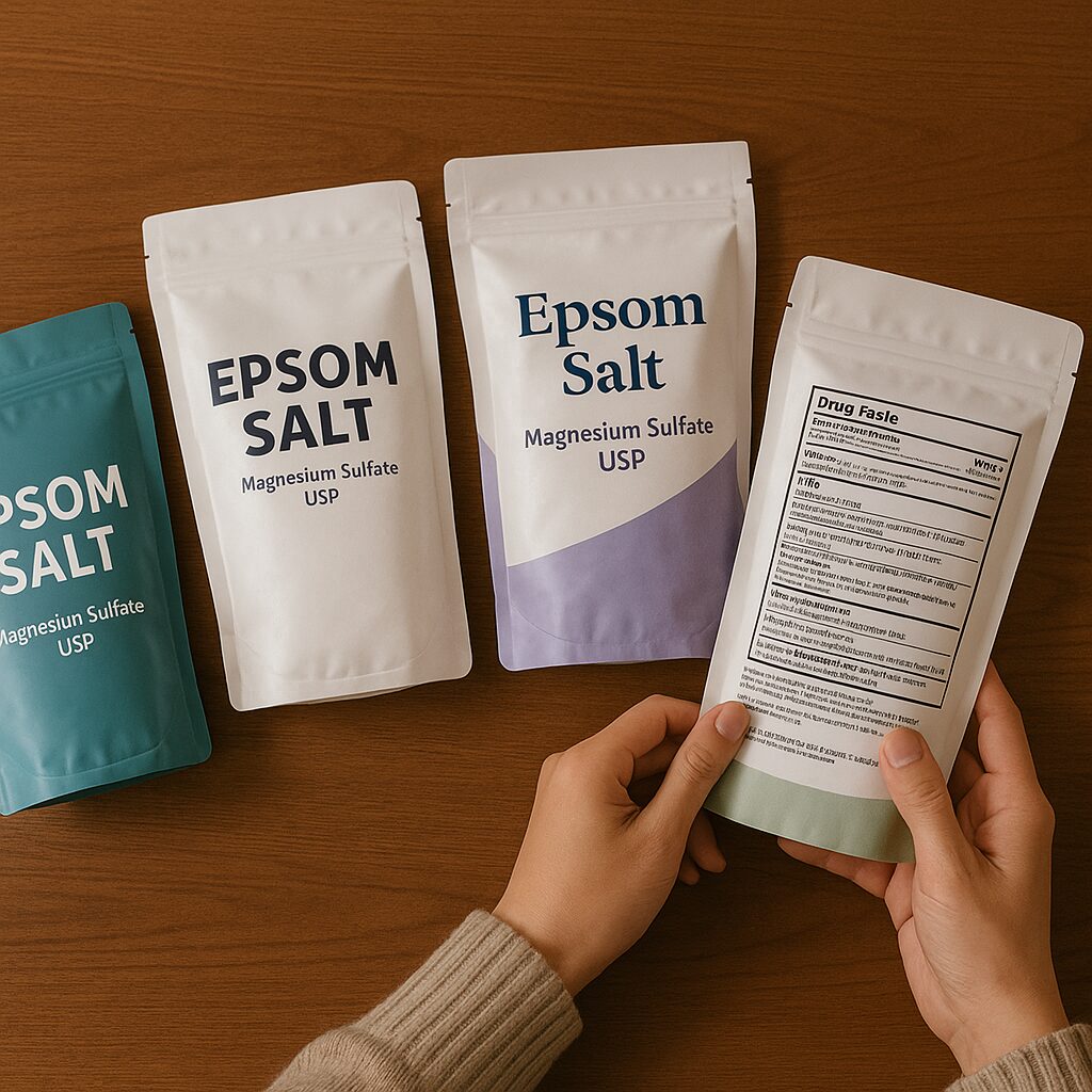 複数のバスソルト袋を並べて比較