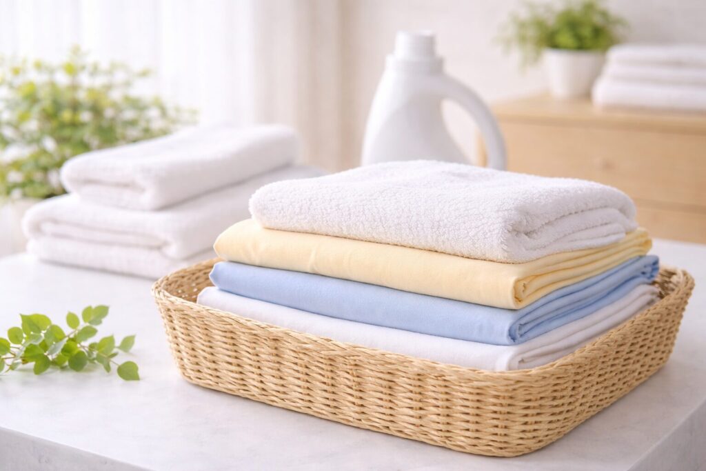 洗濯後に干し終えた清潔な洗濯物