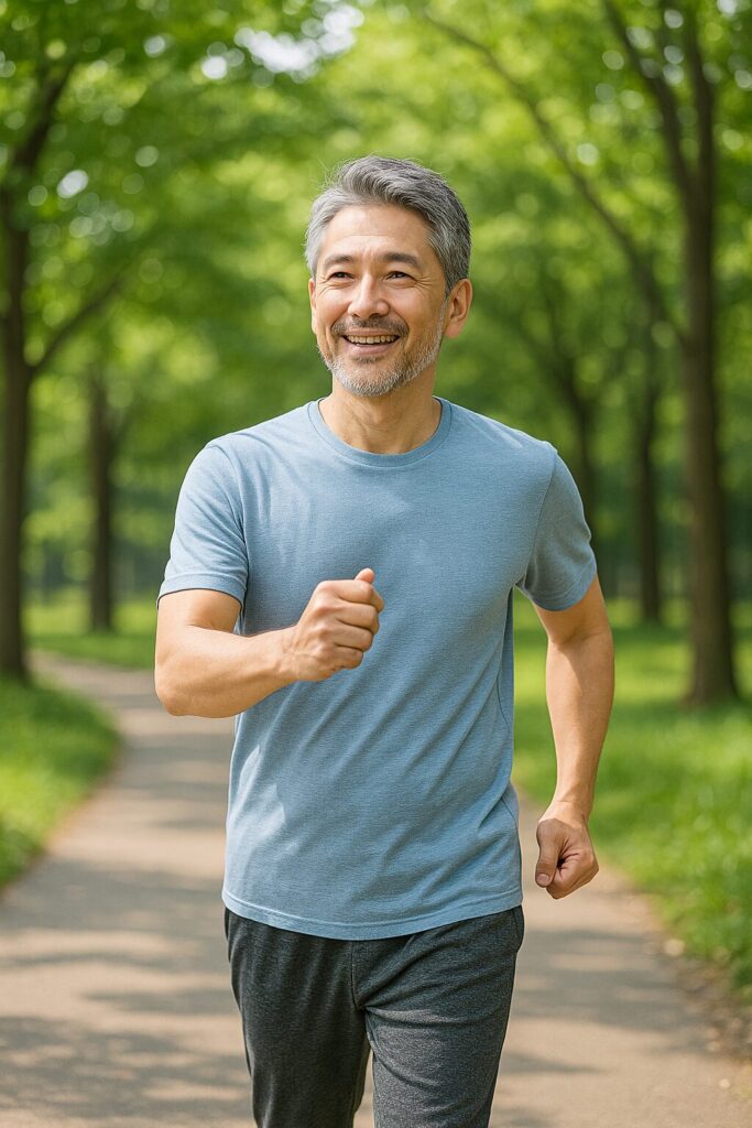 中年男性がウォーキングしている姿