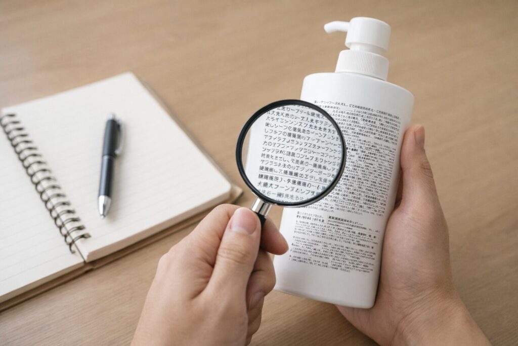 成分をチェックしているような構図