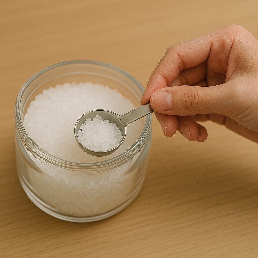 計量スプーンで入浴剤をすくっている手元アップ