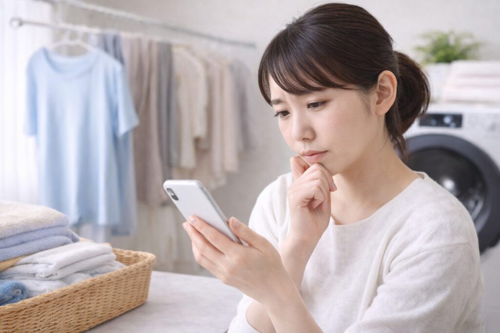 口コミをスマホで確認している
様子