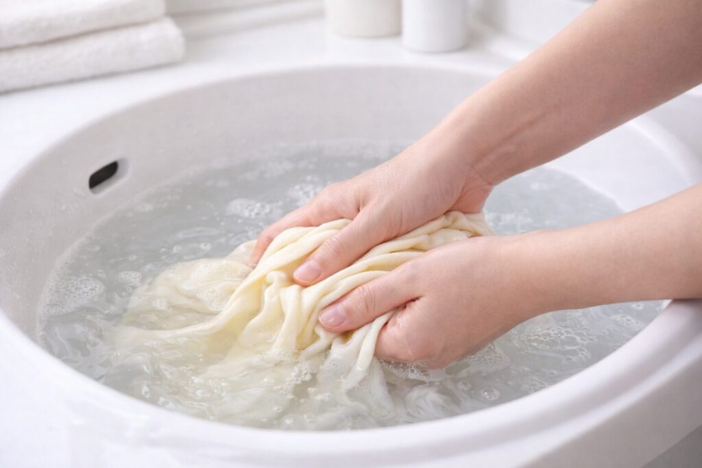 手洗いしている衣類の手元アップ