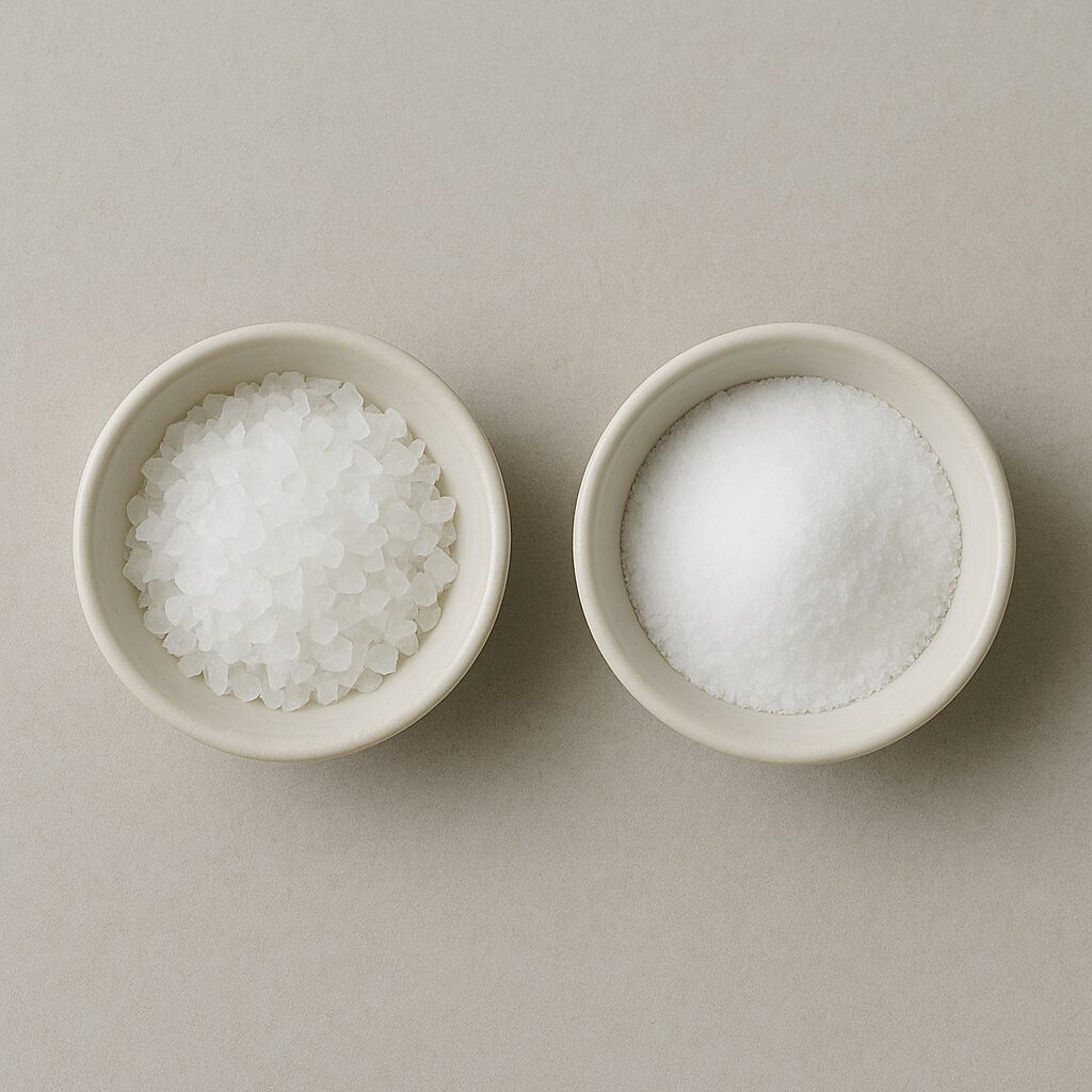 2つの小さな器に入った入浴剤を、混ぜずに並べた状態