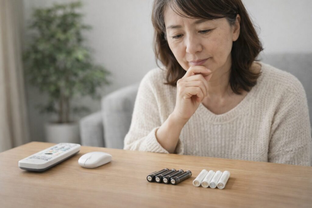 エネループとエネループプロの違いを確認している比較中の様子