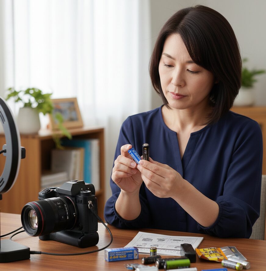 エネループとエネループプロの違いを確認している比較中の様子