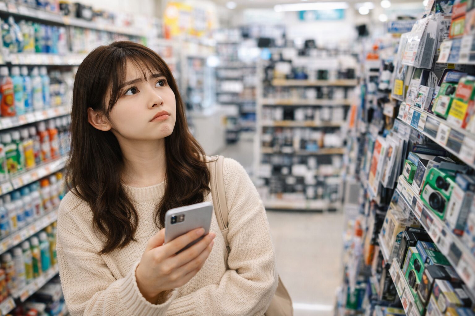 を見上げながら写ルンですを探している様子。