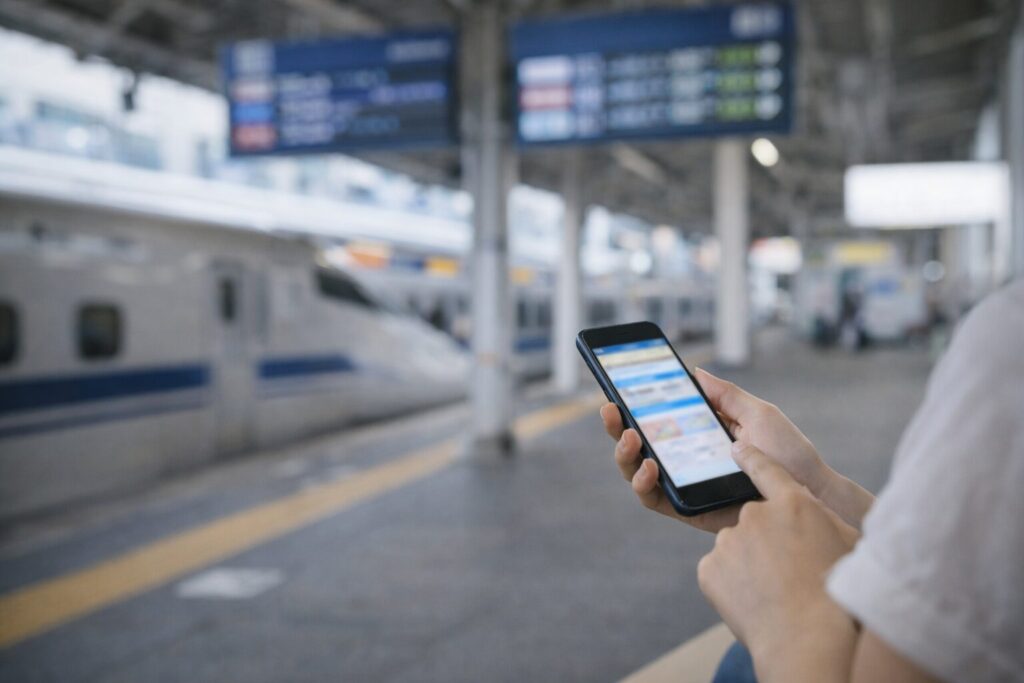 予約対象となる列車の範囲を確認している様子