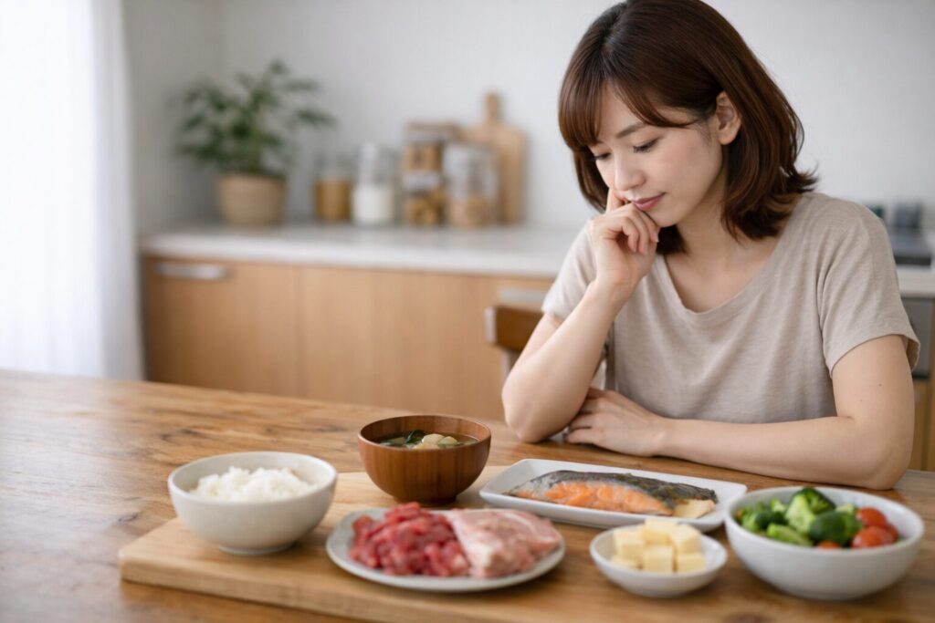 日常の食事の中で、亜鉛の摂り方を考えている様子
