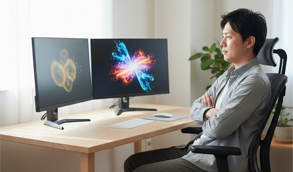 FHDとWQHDの違いを画面で確認している様子。