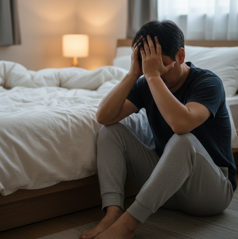 いびき対策として自分に合うかを考えている就寝前の様子