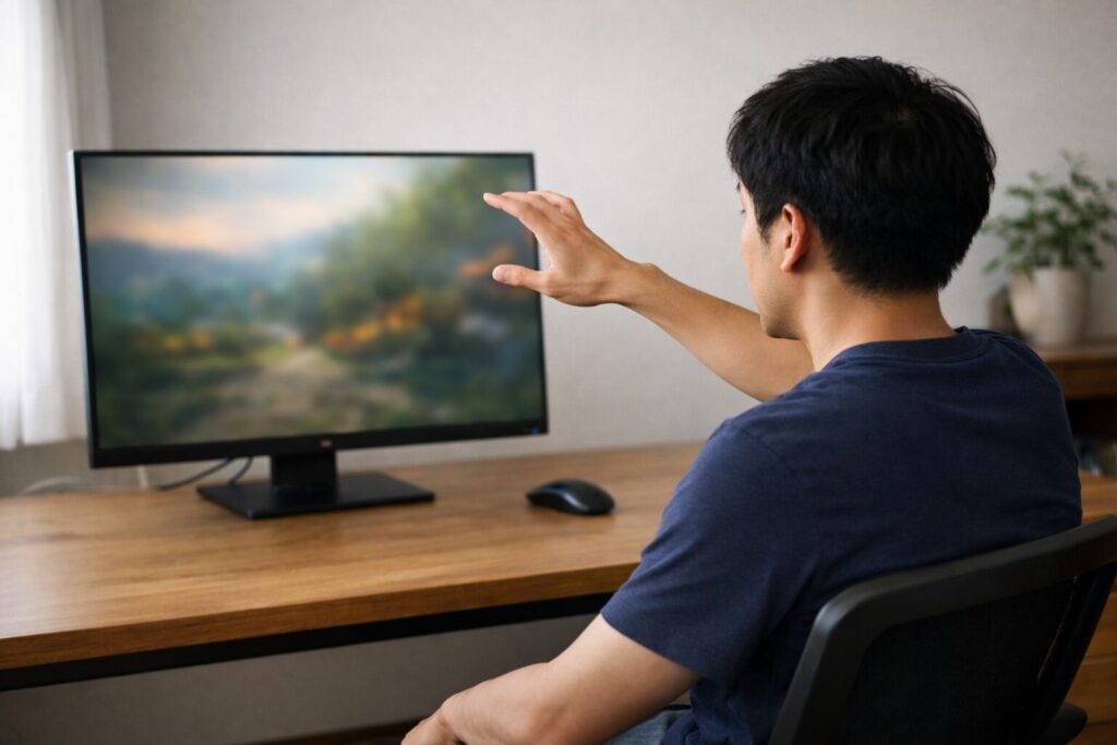 モニターサイズと解像度の関係を考えている様子。