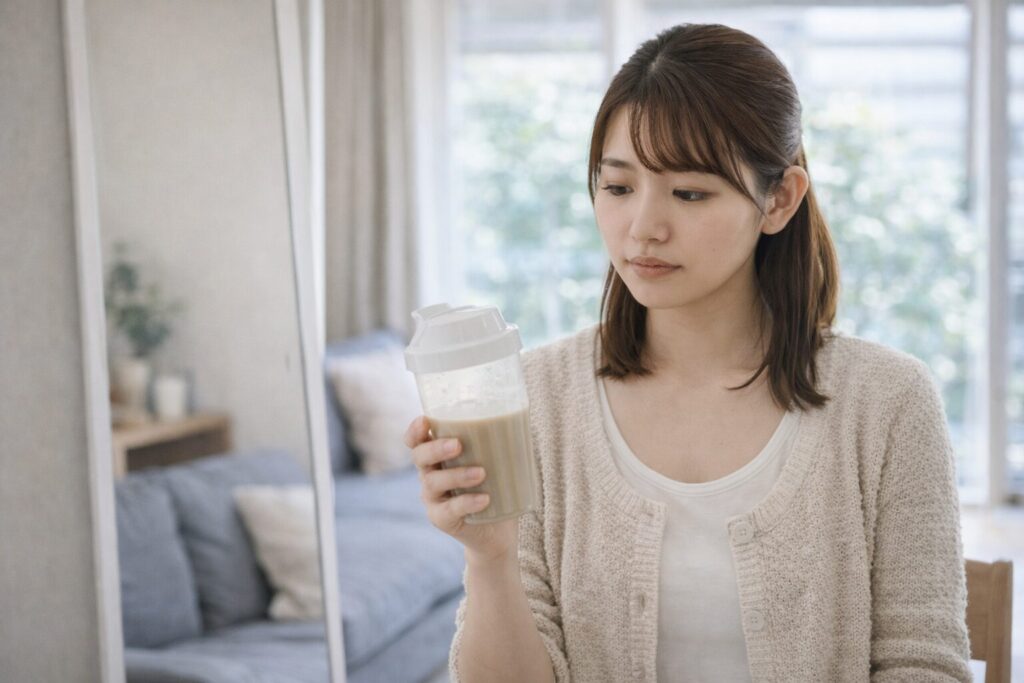 ダイエット中にプロテインを取り入れるか考えている女性の様子