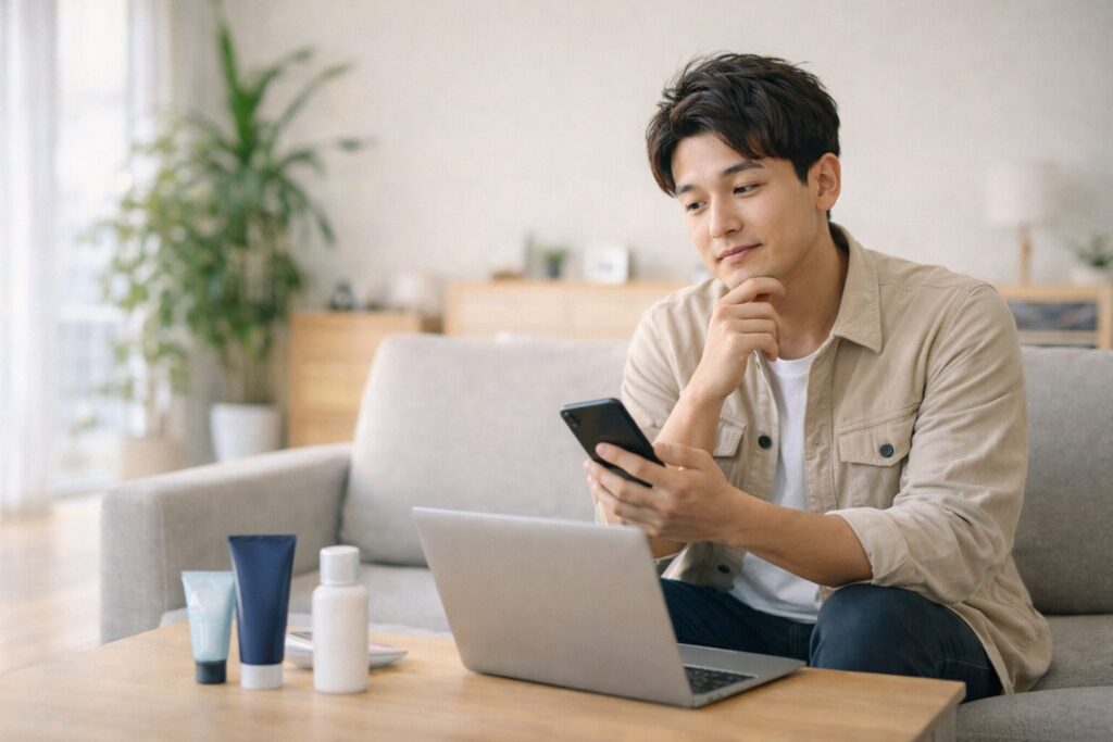 脱毛効果はどれくらい持続するのか調べている様子