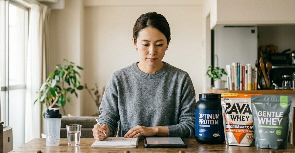違いを確認しながら比較している女性の様子