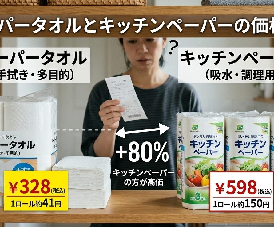 ペーパータオルとキッチンペーパーの価格差