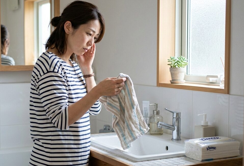 洗面所のタオルは毎回交換すべきか悩んでいる