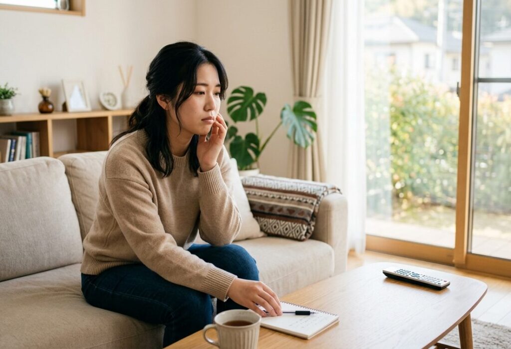 プロテインの成分やカロリーを確認しながら検討している女性の様子