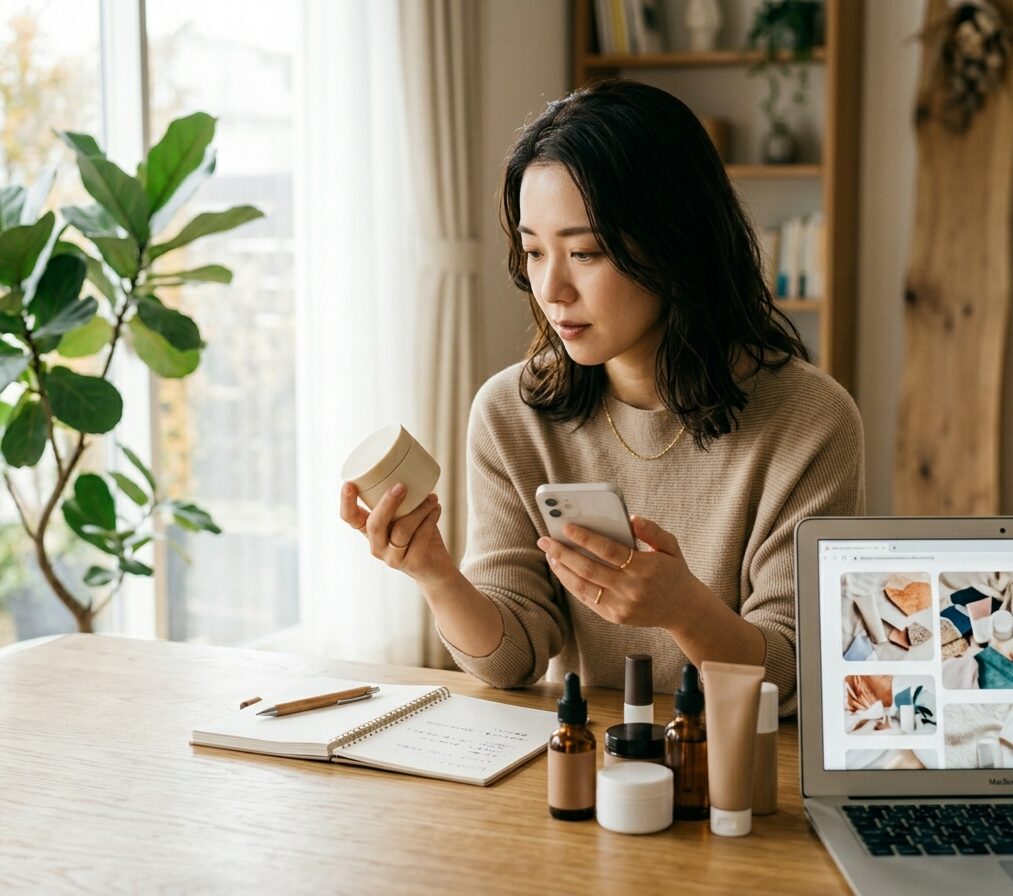 プレゼント選びで商品を比較している様子