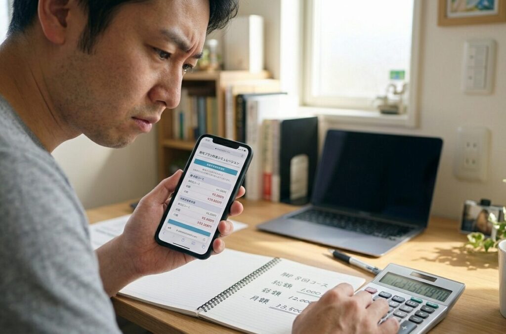 すね毛の永久脱毛はいくらかかる?費用を調べている様子