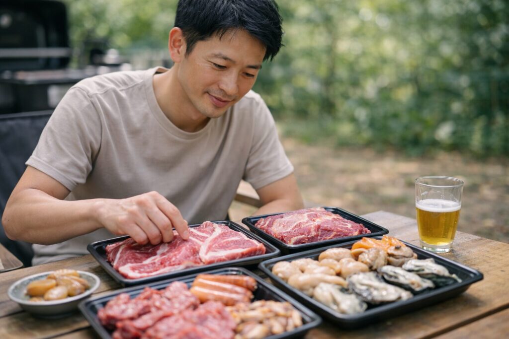 BBQのしょくざいえらびをしているようす。