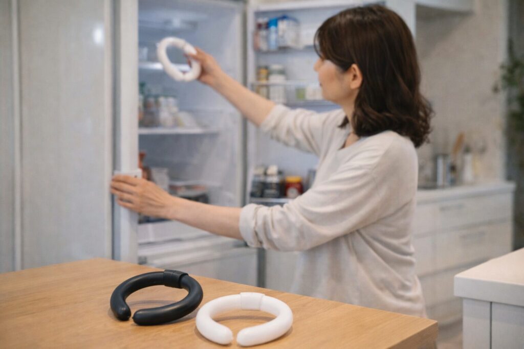 アイスリングの違いを比較しながら選ぼうとしている様子