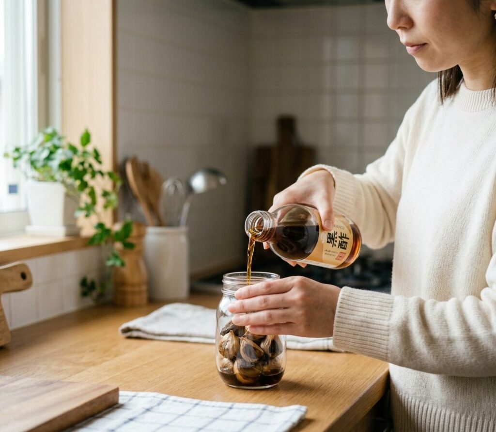 黒酢にんにくを自宅で準備している様子