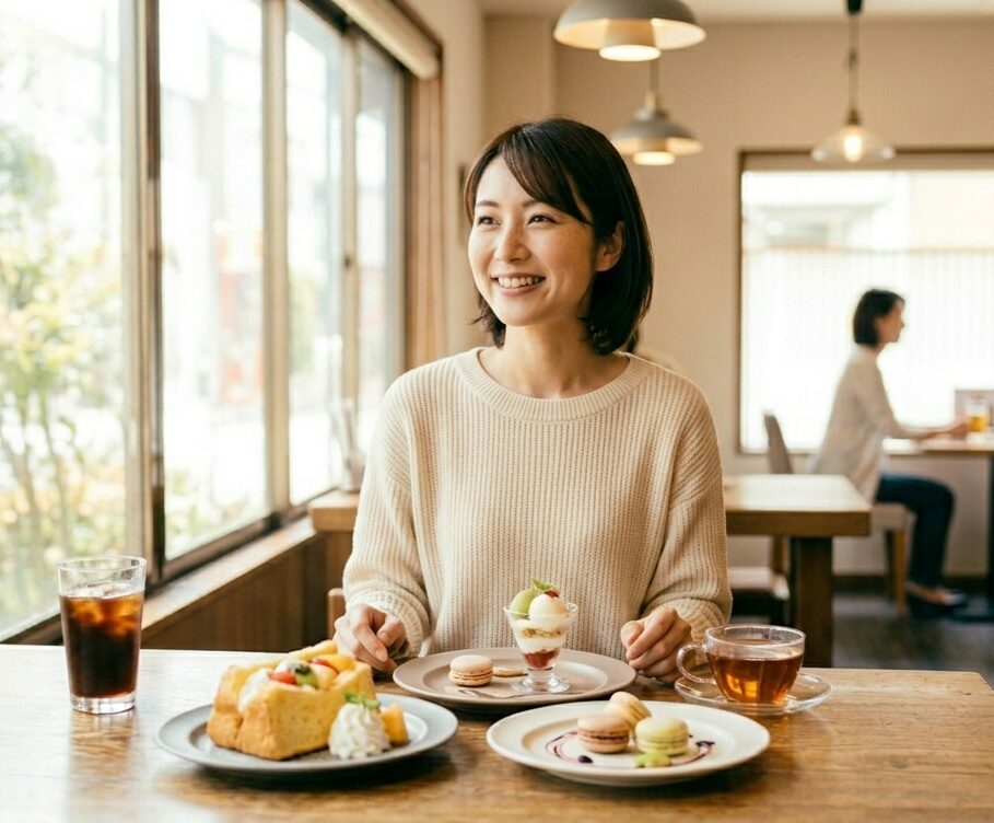食事を楽しみながらサプリのタイミングを考えている女性