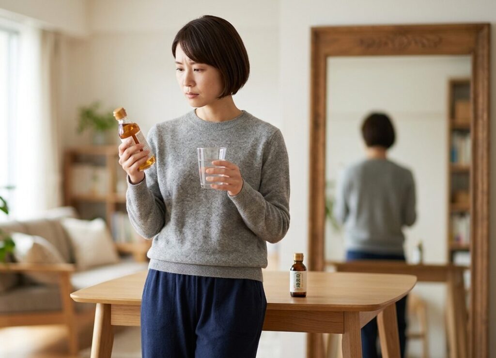 ダイエットを意識して酢を取り入れるか考えている様子