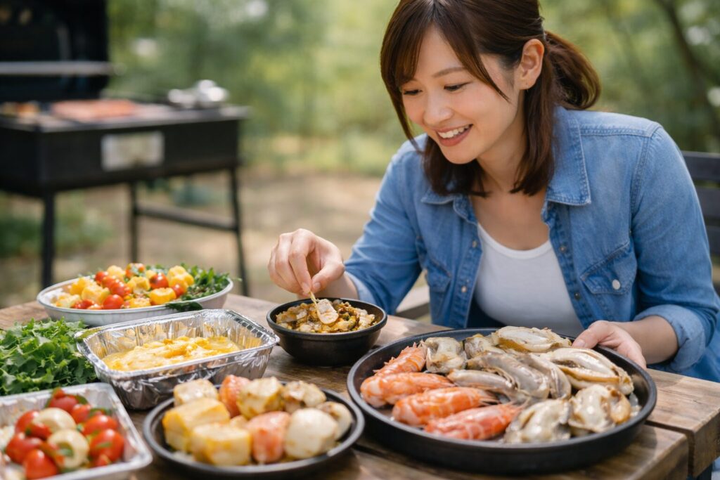 BBQの応用を楽しんでいる様子