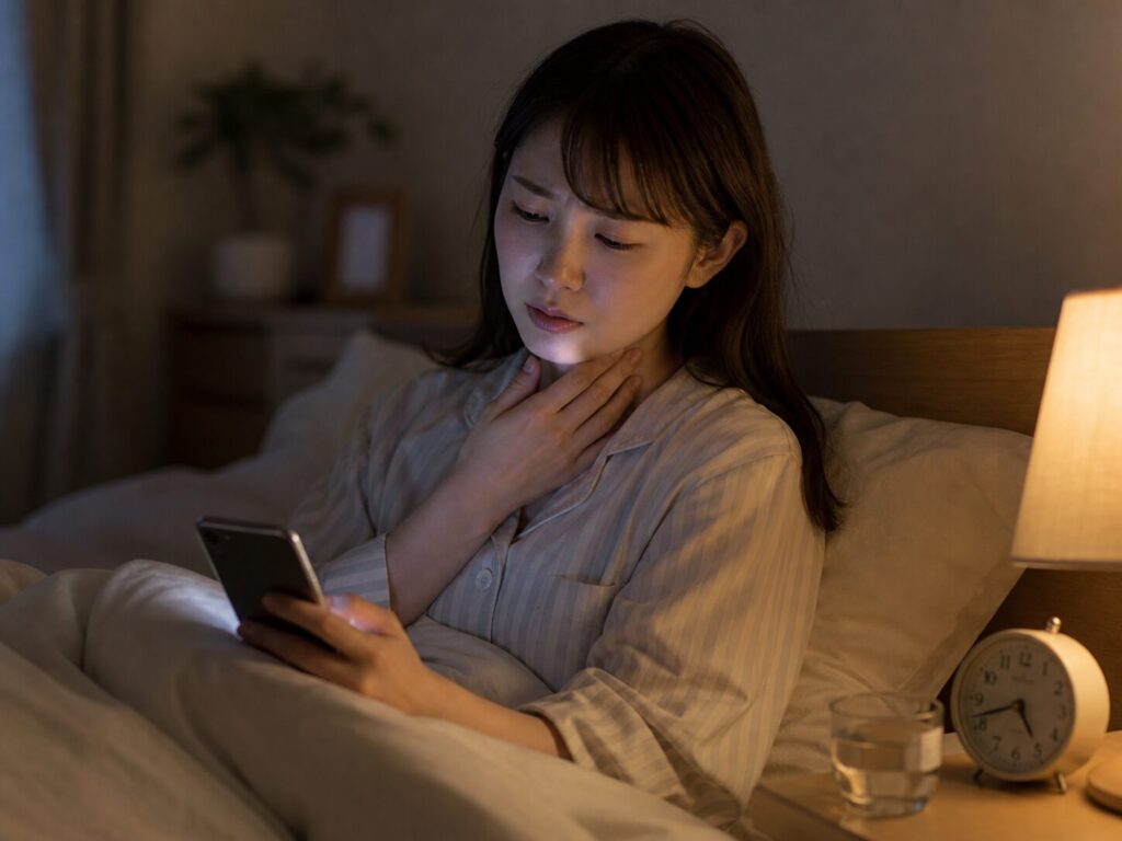 龍角散ダイレクトを寝る前に飲んでもいいか調べている様子