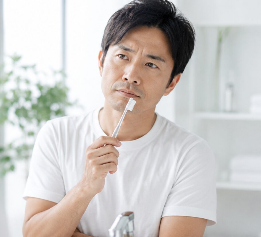 リステインで歯が解けるか悩んでいる様子