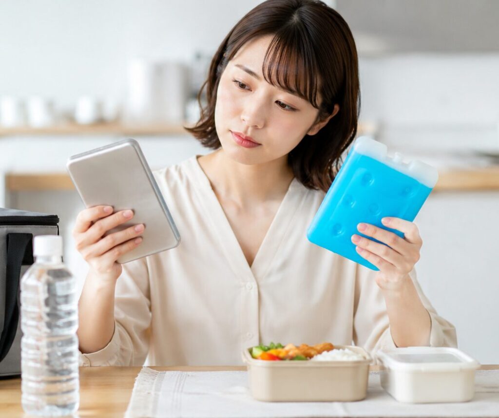 ステンレス保冷剤のPOINTを確認している様子