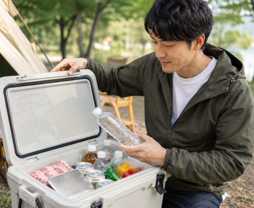 ステンレス保冷剤をキャンプで使っている様子