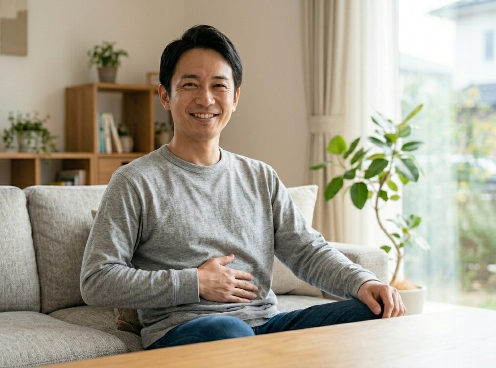 ピルクル400の効果と口コミを実感している男性の様子。