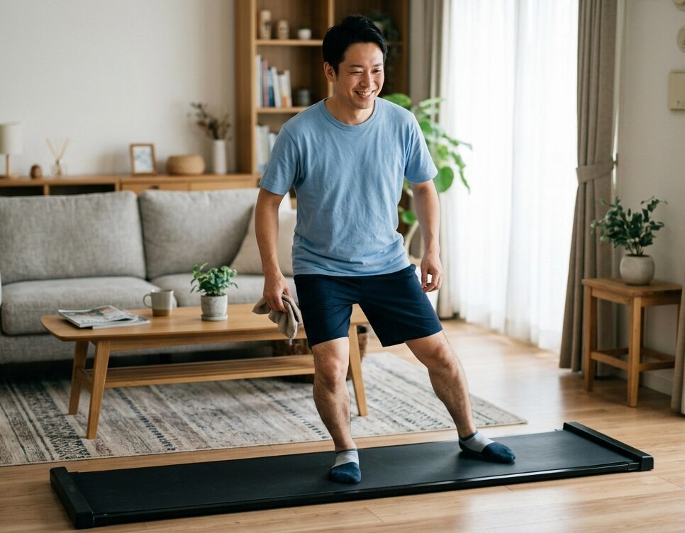 スライドボードの効果と口コミを体験している男性の様子