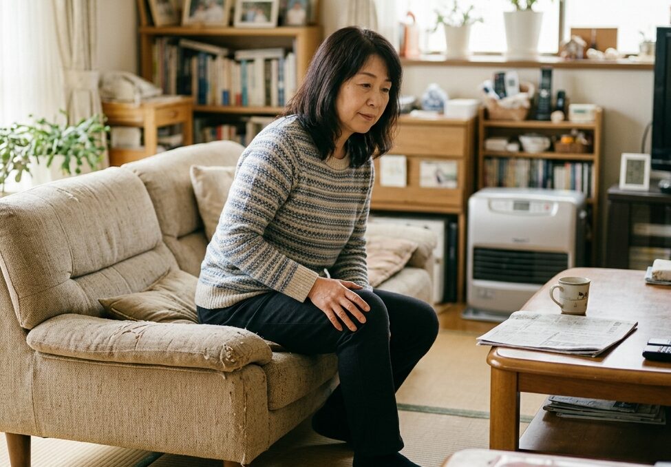 60代女性が膝の不安を抱えている様子