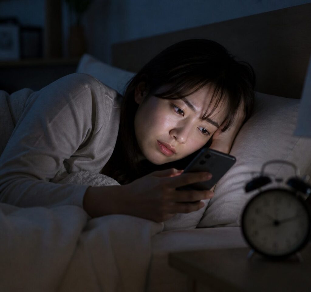 ピルクルミラクルケアの効果と口コミを調べている女性の様子