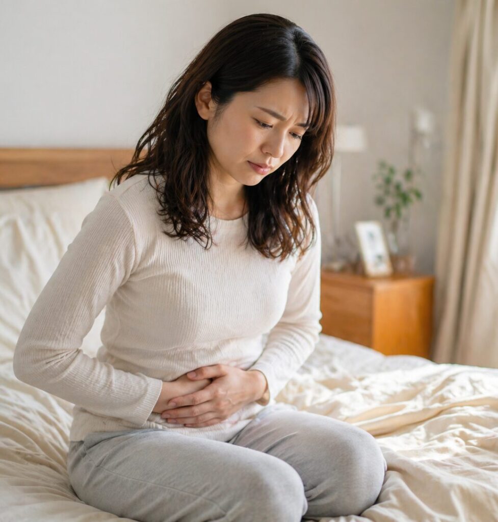 便秘で悩んでいる女性の様子